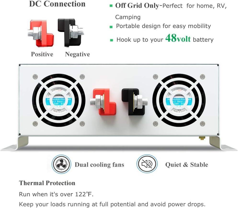 3000W Pure Sine Wave Power Inverter DC 48V to 110V 120V AC with Dual Outlets and Digital LED Display B301549