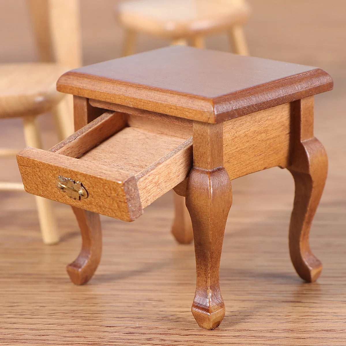 1:12 Walnut Color Wooden Bedside Table Miniature Furniture M2217
