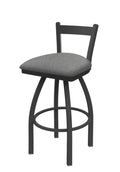 Low Back Swivel Bar Stool with Pewter Finish and Graph Alpine Seat X93366