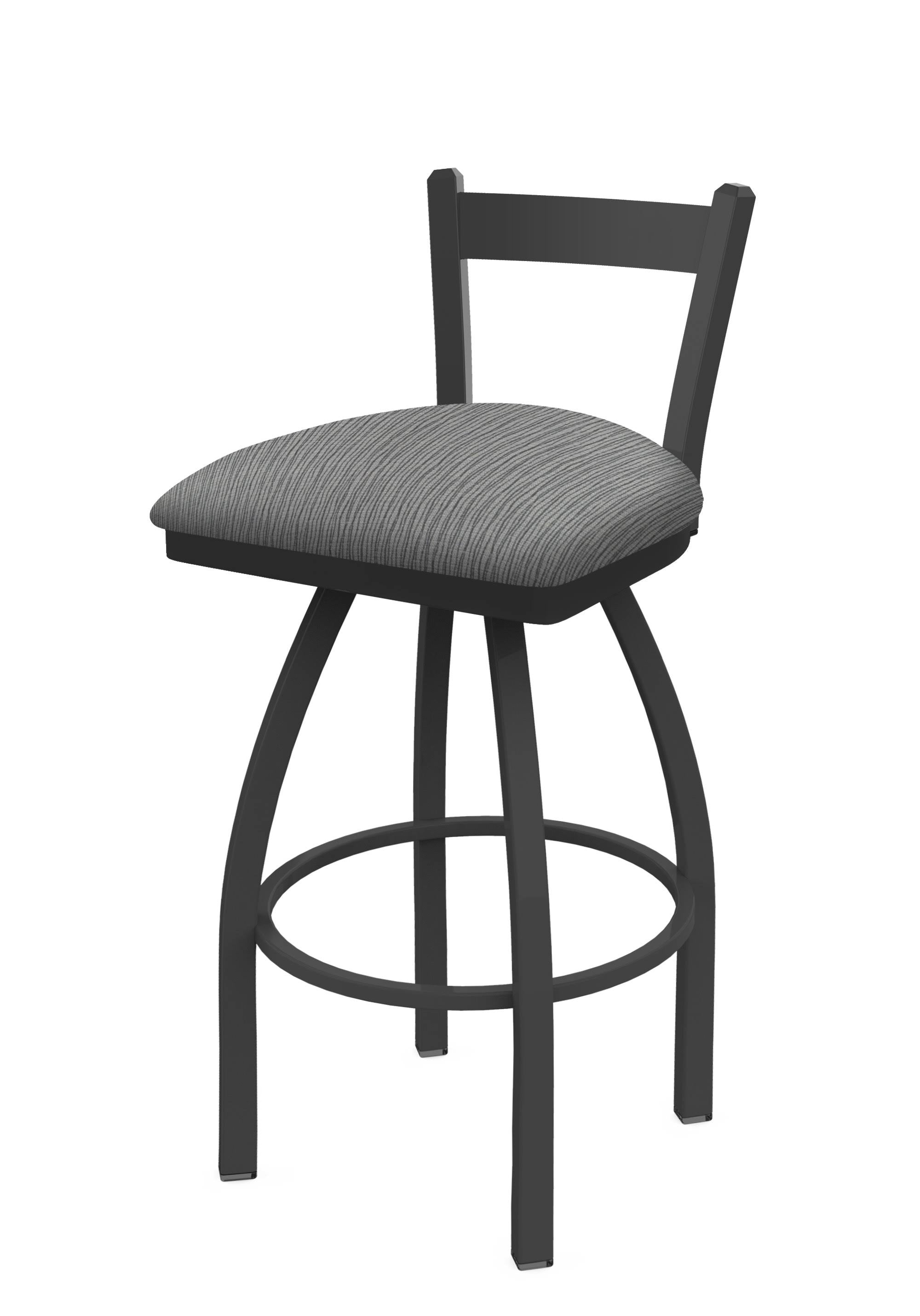 Low Back Swivel Bar Stool with Pewter Finish and Graph Alpine Seat X93366