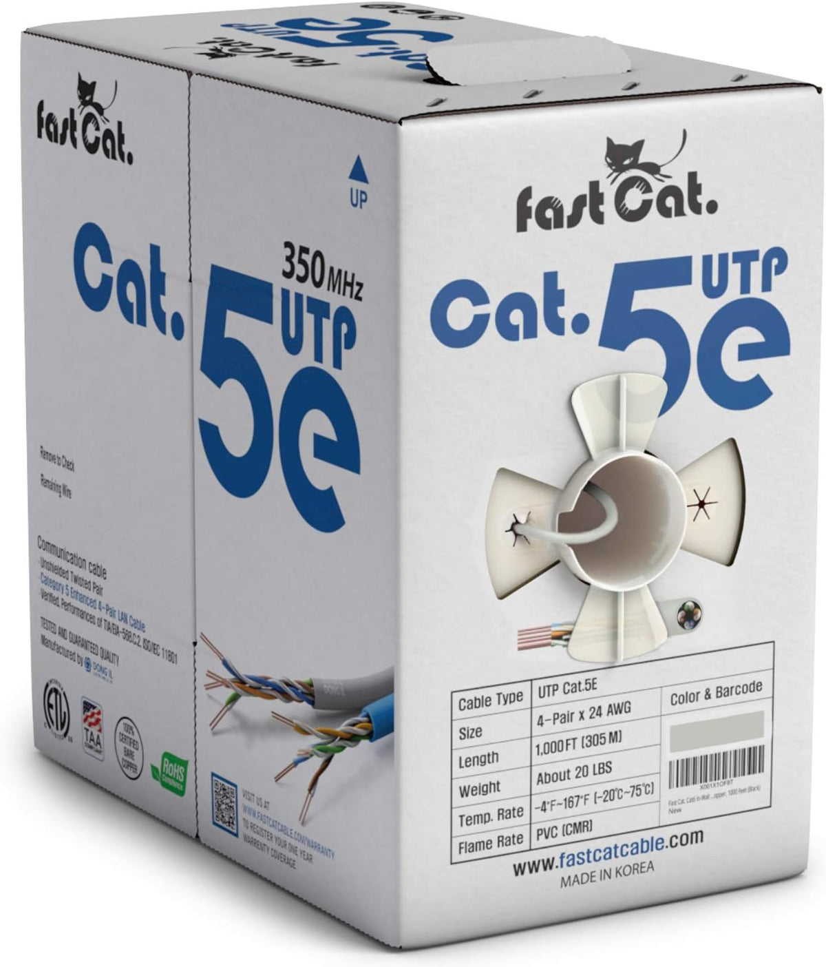 Cat5e Ethernet Cable 1000ft - 24 AWG CMR Bare Copper UTP LAN Cable (Green) D368807