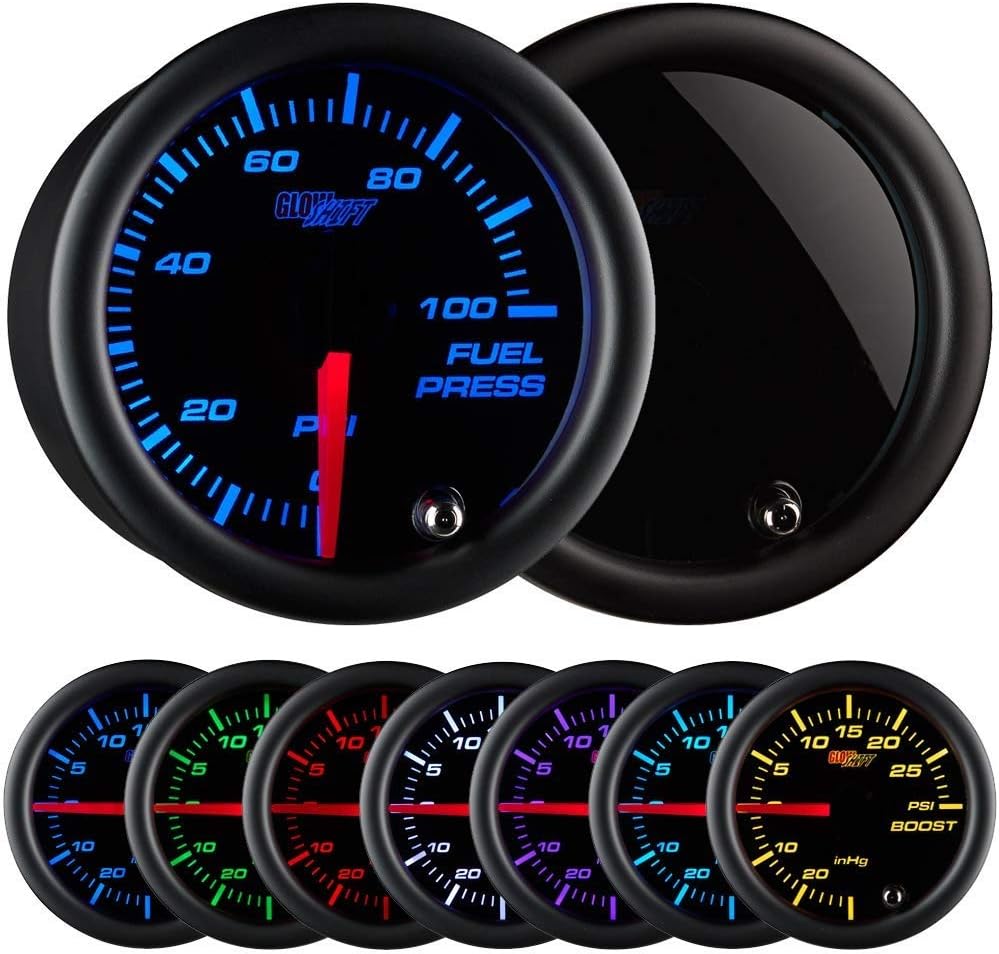 Tinted 7 Color 100 PSI Fuel Pressure Gauge Kit with Electronic Sensor Black Dial Smoked Lens 2-1/16 52mm O936