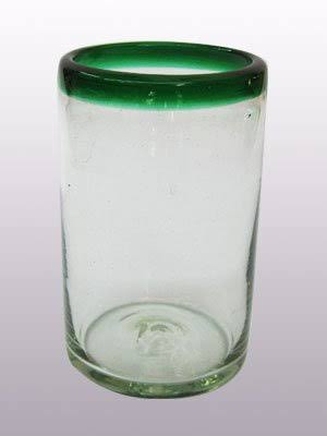 Emerald Green Rim Blown Glass Drinking Glasses Set of 6 T2969