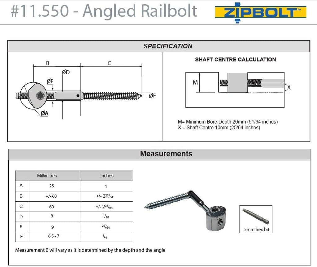 Angled Railbolt 5 Pack A1052