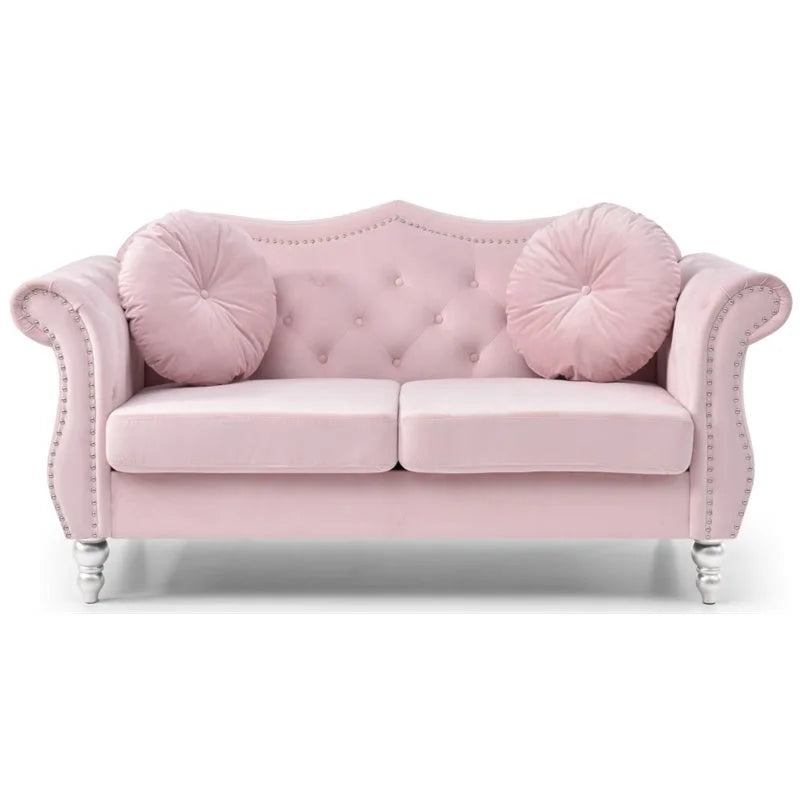 Pink 2-Piece Furniture Set with Sofa Chaise and Loveseat P946