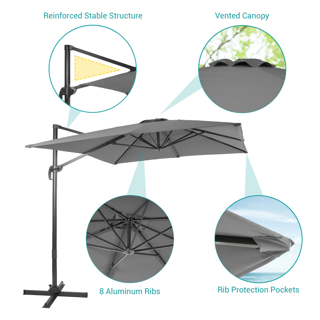 10×8FT Cantilever Patio Umbrella, Gray I990