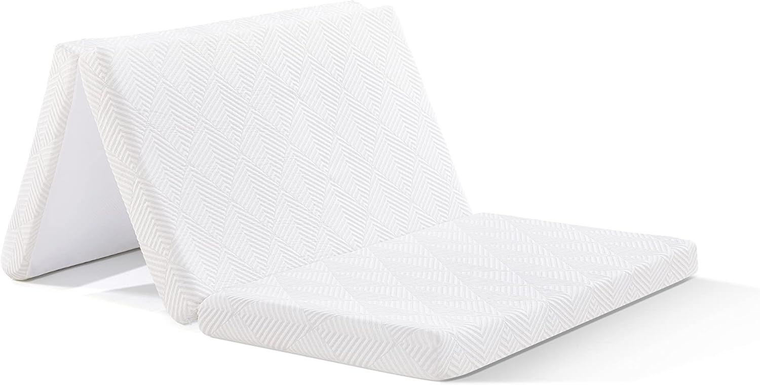 Twin 4 Inch Trifold Gel Memory Foam Mattress Topper with Breathable Cover H214325