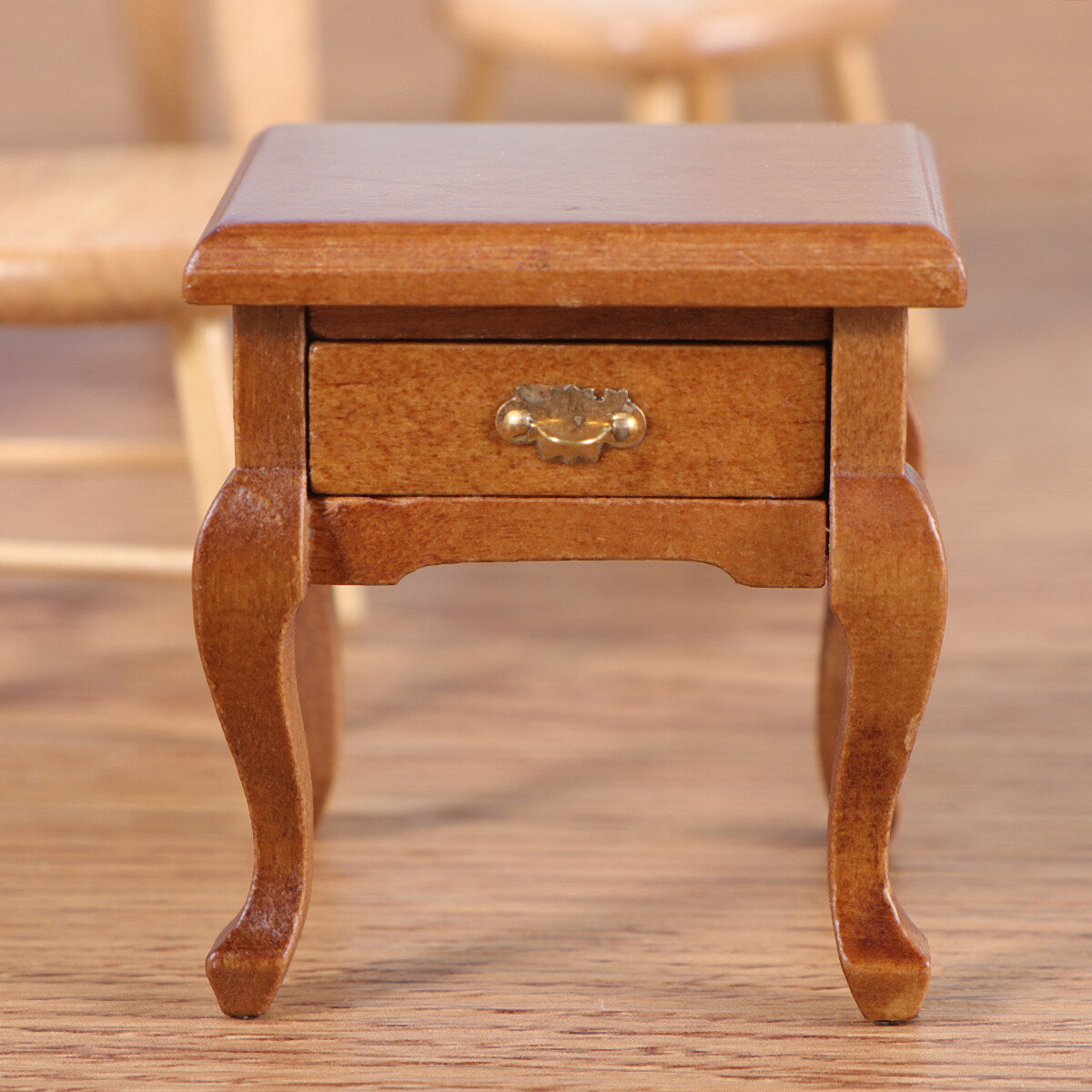 1:12 Walnut Color Wooden Bedside Table Miniature Furniture M2217