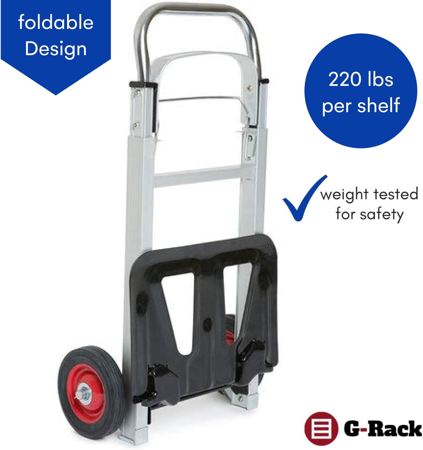 Folding Aluminium Hand Trolley with Anti Puncture Tyres, 220LB Load Capacity, White N40476
