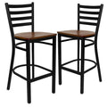 Black Metal Ladder Back Stools with Cherry Wood Seats (Set of 2) H396