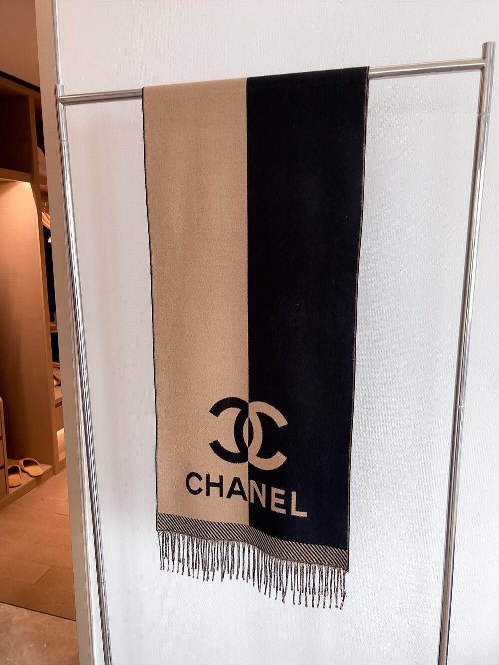 Chanel Logo Panel Fringed Scarf