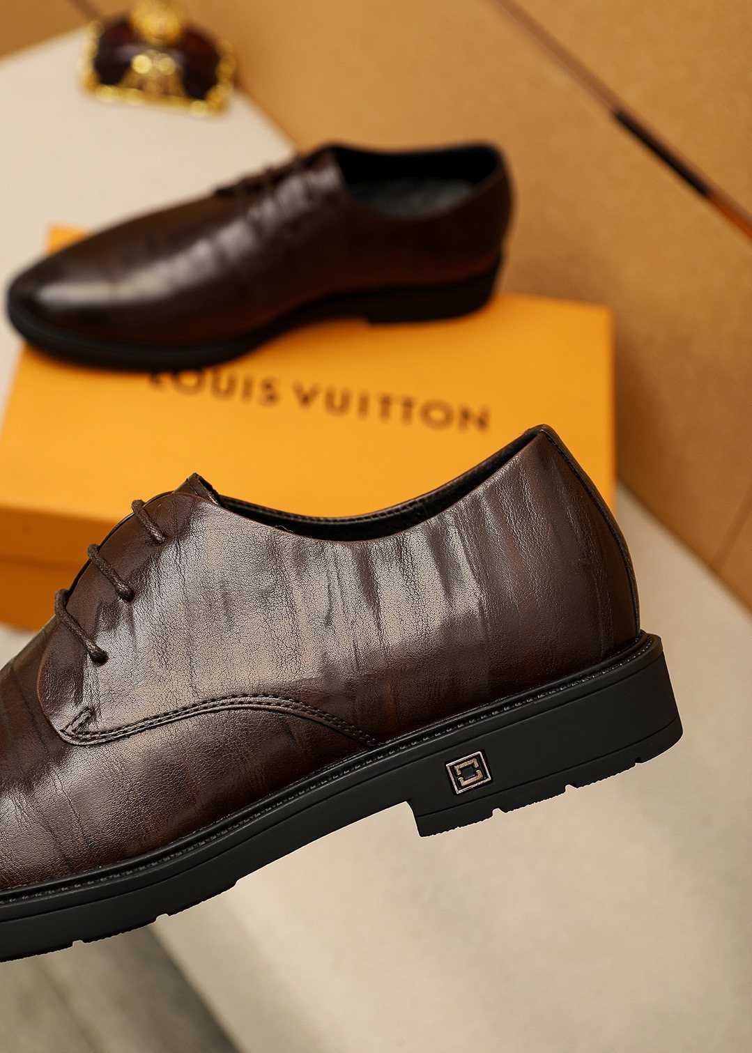 Louis Vuitton Dark Brown Croc-Embossed Dress Shoes