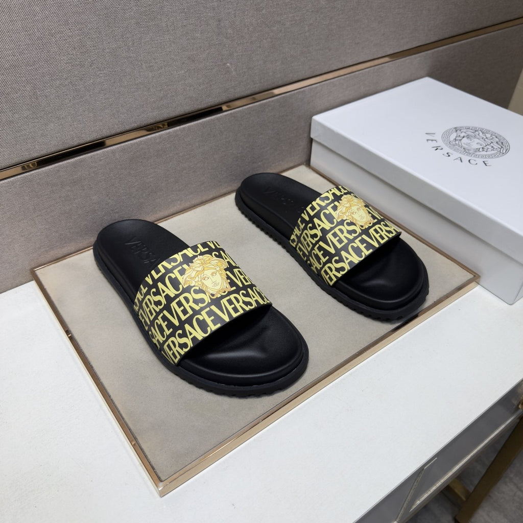 Versace Logo Print Slide Sandals